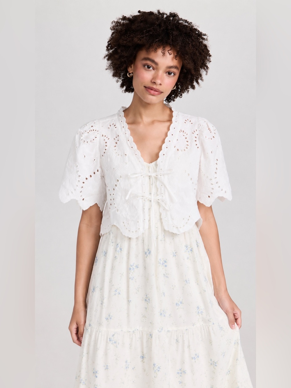 Moon River Puff Sleeve
Eyelet Top With Front Ties size S - Picture 6 of 14